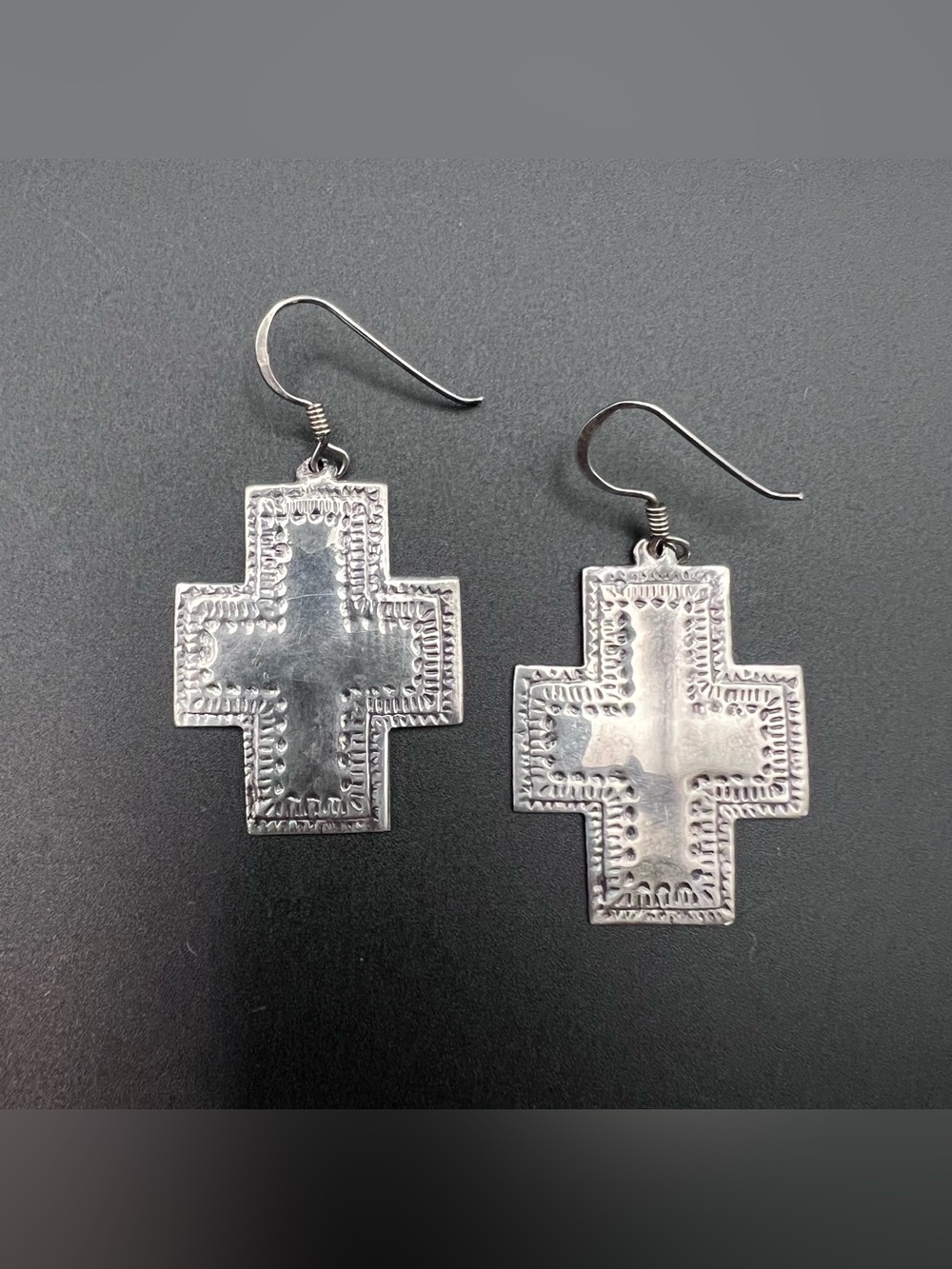 Sterling Silver Stamped Cross Earrings